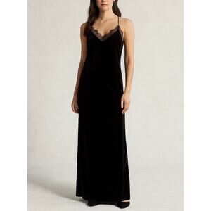 Express Women's Black Velvet Lace Dress Long Dress Spaghetti Straps Y2K Sz Small